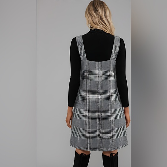 French Plaid Print Overall Dress Grey/Green - Picture 3 of 9